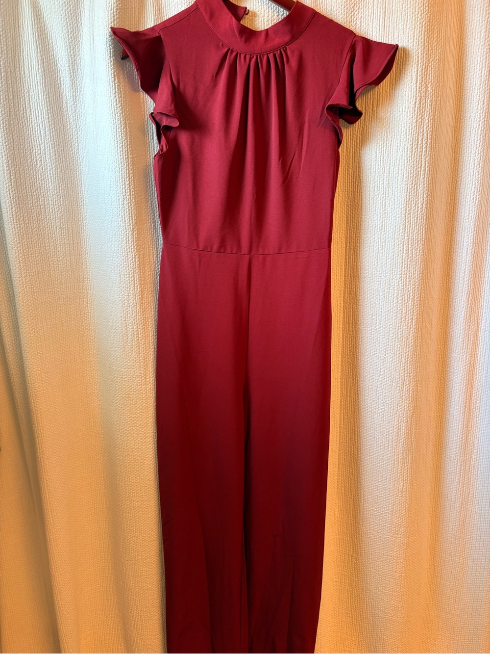 Sugarlips burgundy red Ruffle-Sleeve Wide-Leg Jumpsuit